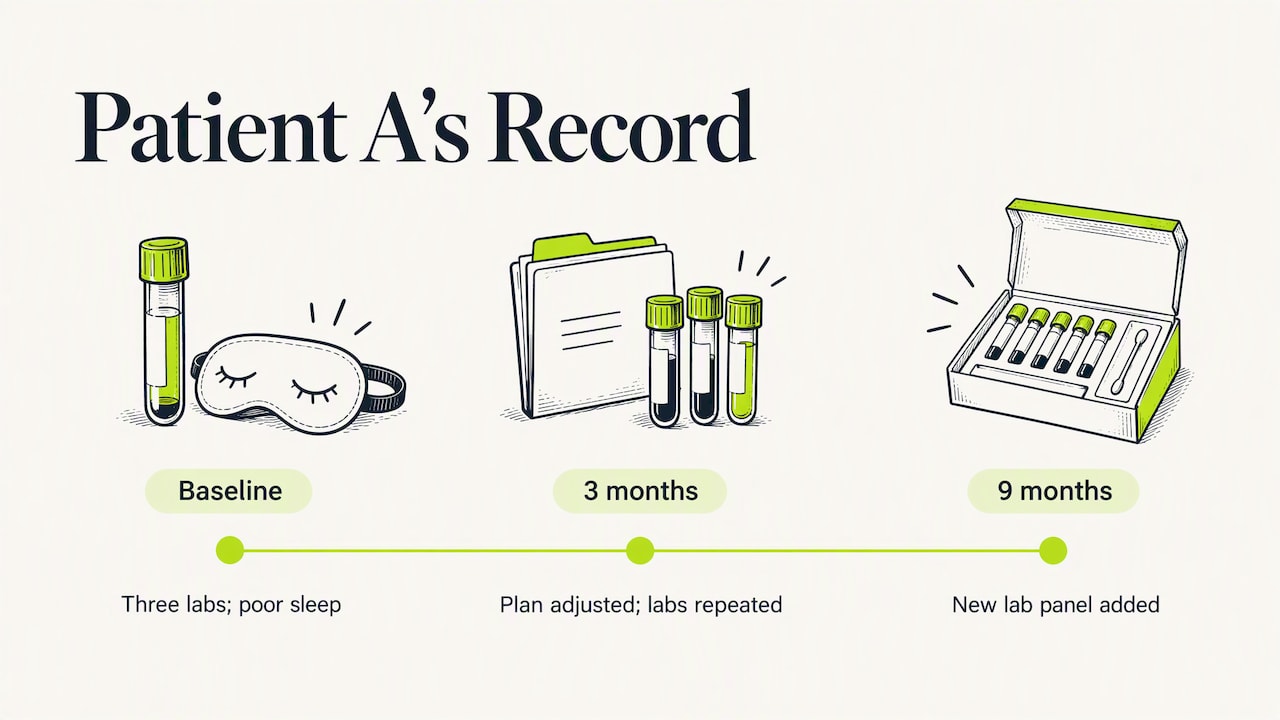 Patient record timeline across three visits