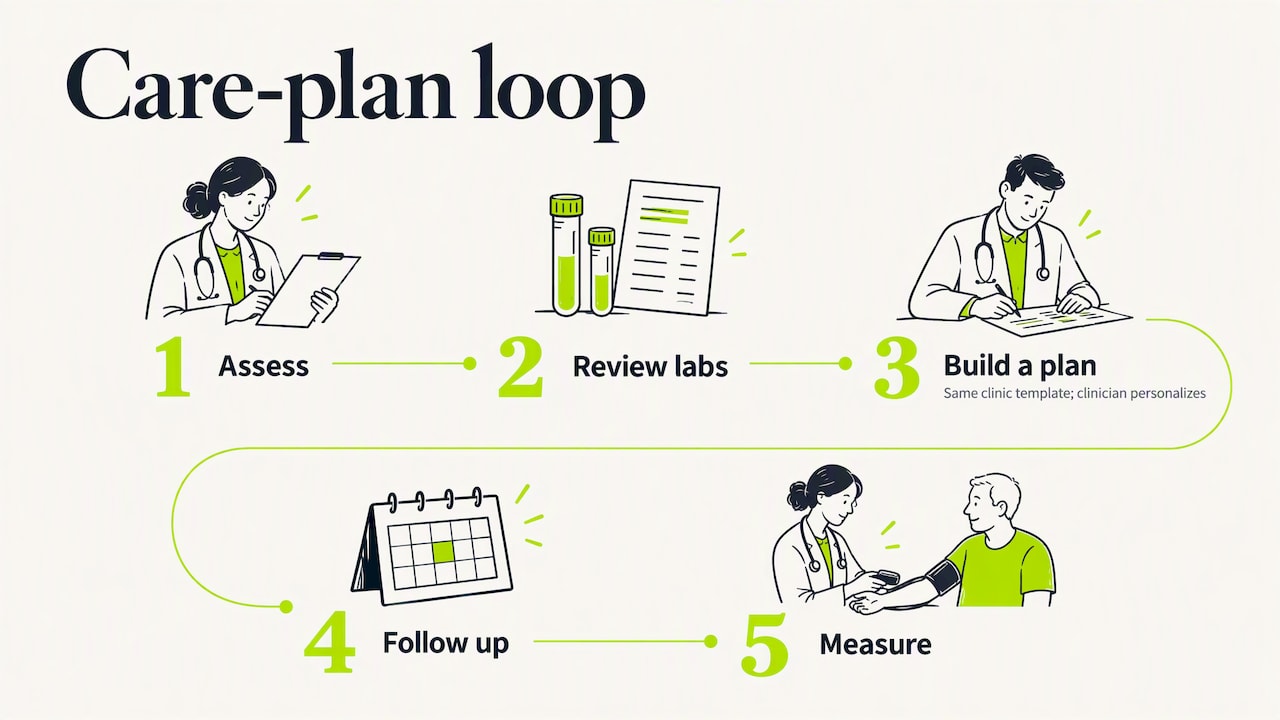 Five stages in a repeatable personalized care plan loop